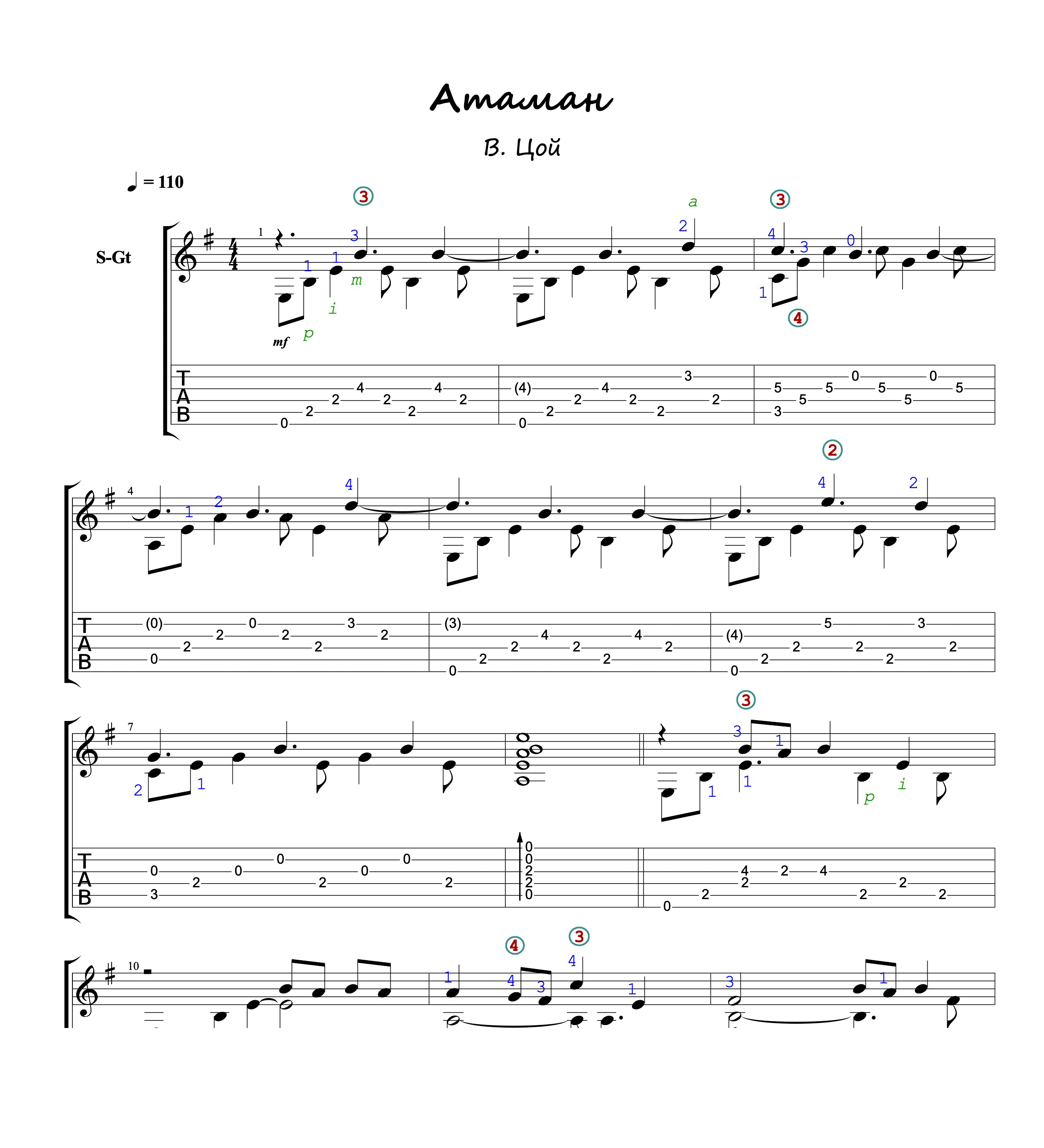 Цой ноты для гитары. Ноты Атаман Цой. Табы Цой.