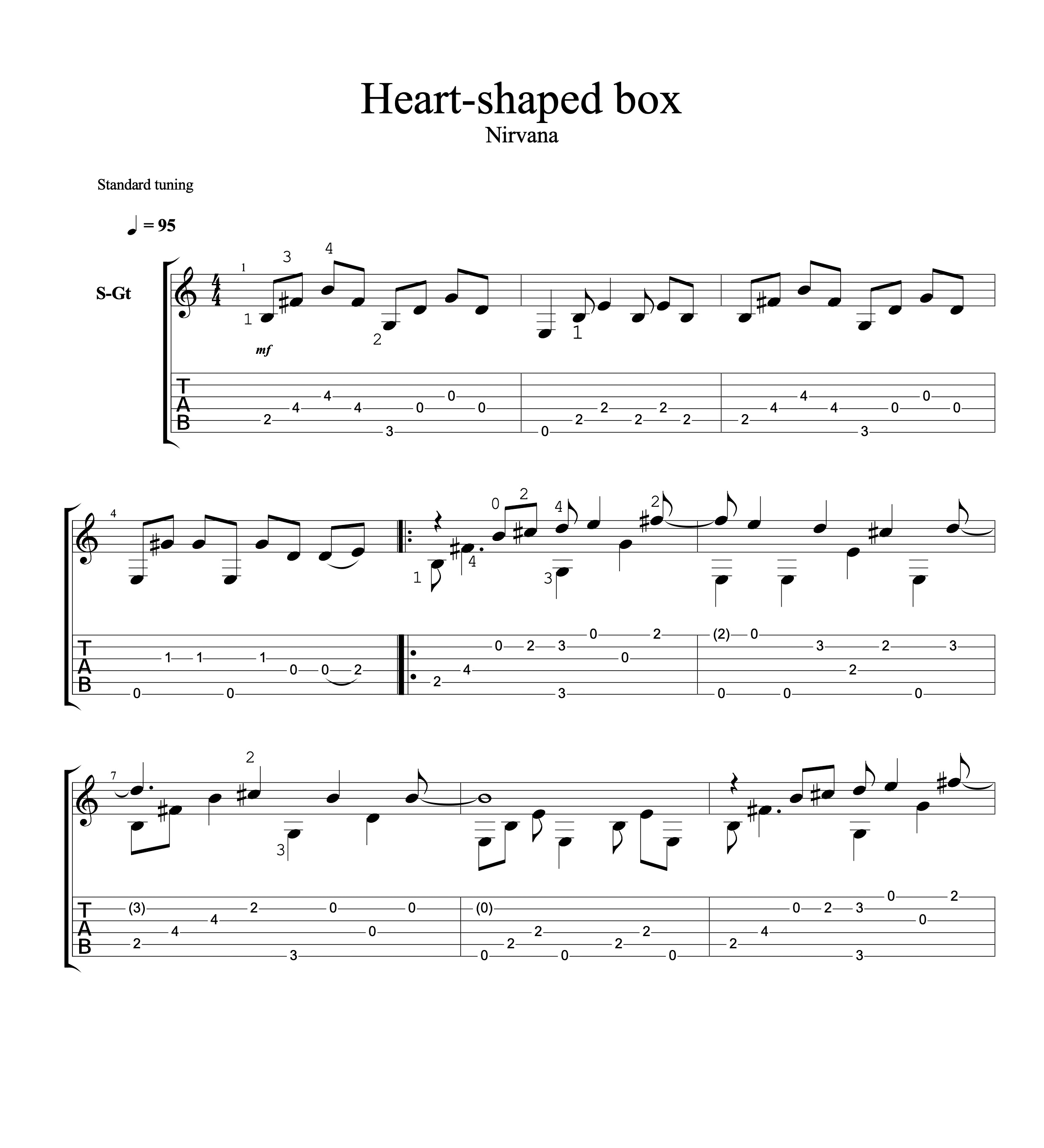 《Heart Shaped Box》,Nirvana（六线谱 调六线吉他谱-虫虫吉他谱免费下载